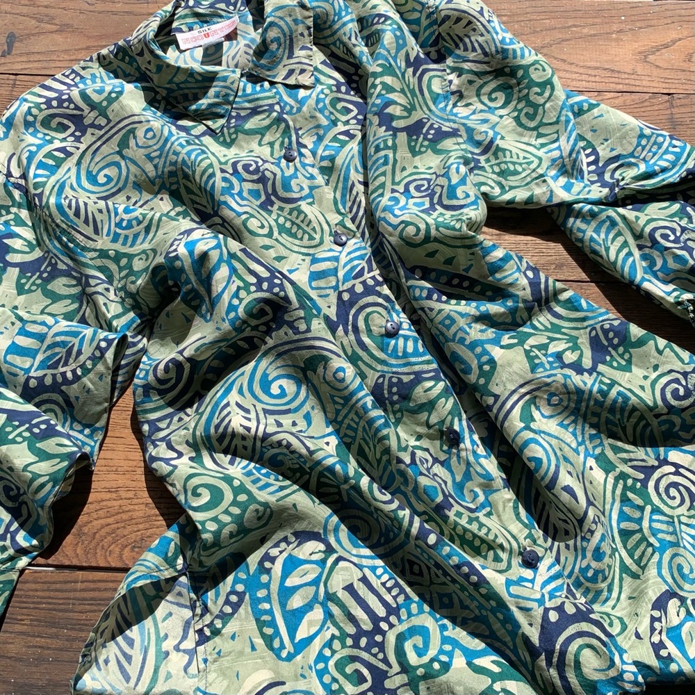 80s Fun Patterned Silk Button Down - image 2